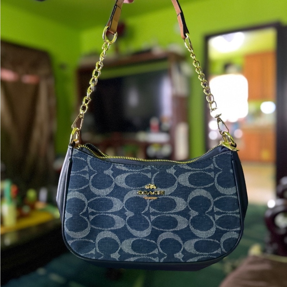 Coach Jacquard Signature Chain-Trim Shoulder Bag